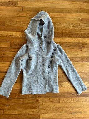 Groa Boiled Wool Hooded Sweater Small EU 36 Asymmetrical Scandi Danish Lagenlook